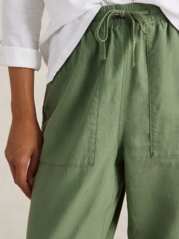 Linen Blend Elle Trouser in MID GREEN