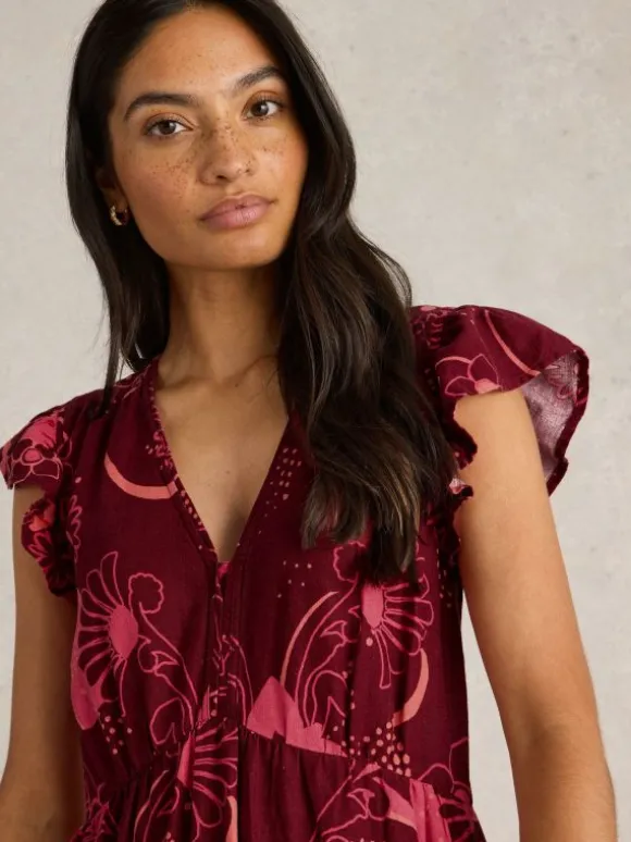 Lorna Linen Blend Maxi Dress in RED MULTI