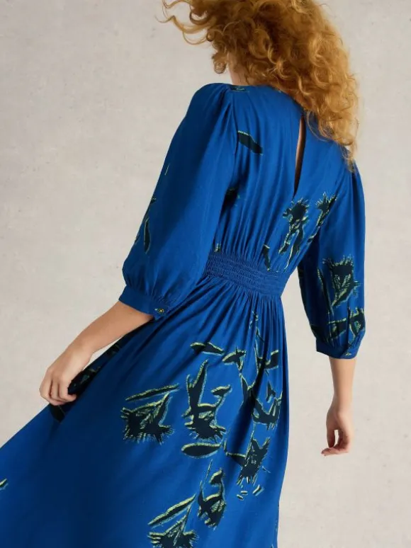 Lucy Midi Dress in BLUE PRINT
