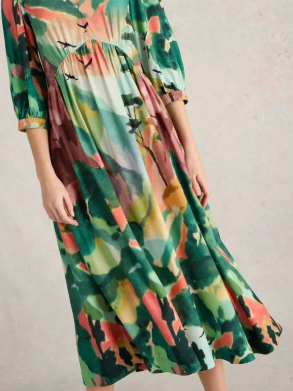 Lucy V Neck Midi Dress in GREEN MULTI