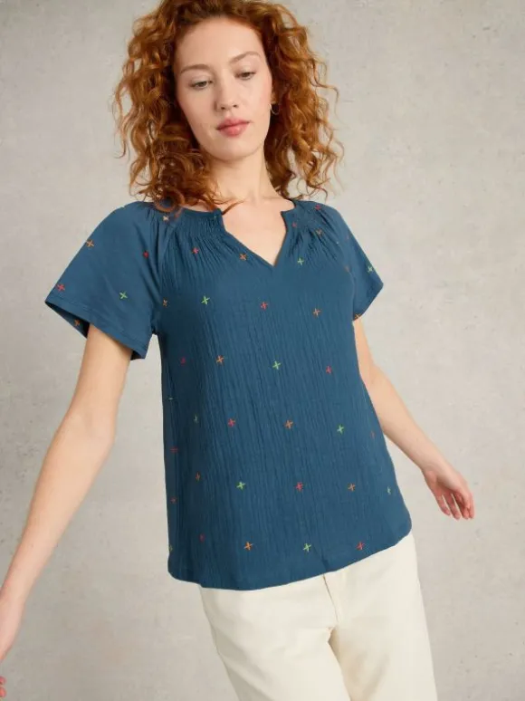 LUELLA EMBROIDERED TOP in NAVY MULTI