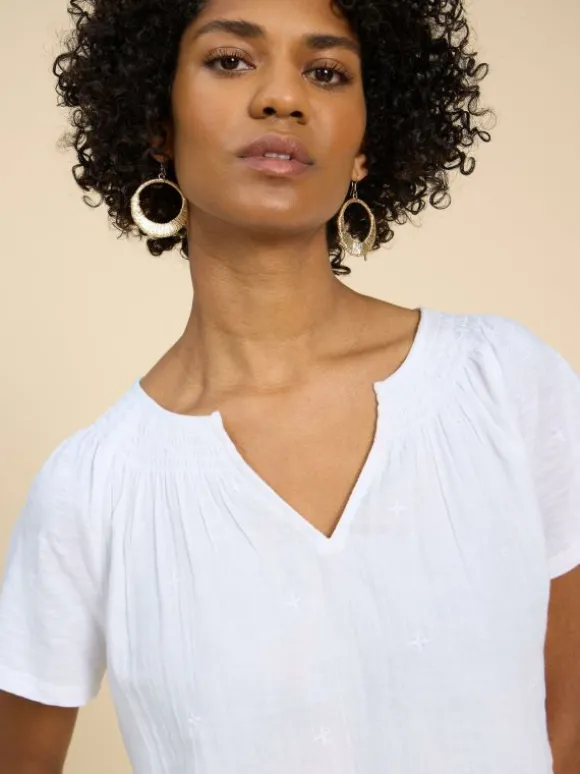 LUELLA NOTCH NECK EMB TOP in BRILLIANT WHITE