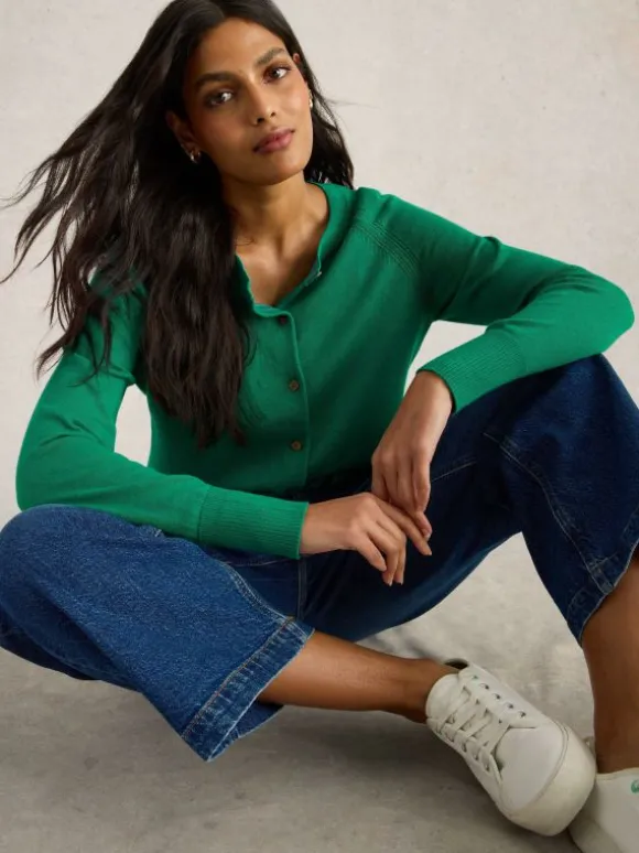 LULU CREW NECK CARDI in BRIGHT GREEN
