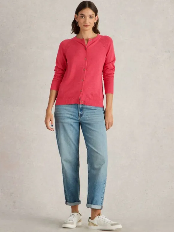 LULU CREW NECK CARDI in MID PINK