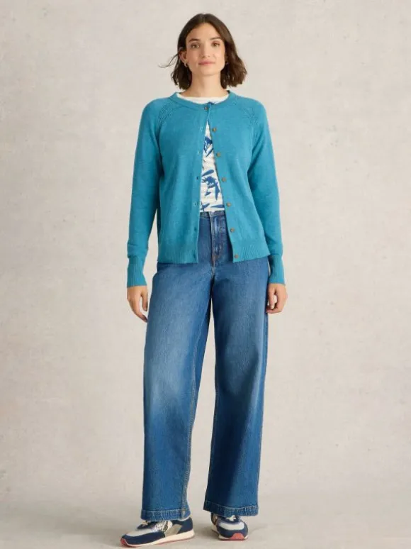 LULU CREW NECK CARDI in MID BLUE