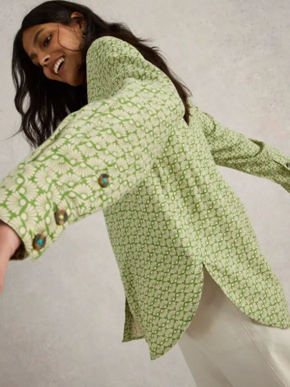 Lydia Linen Shirt in GREEN PRINT