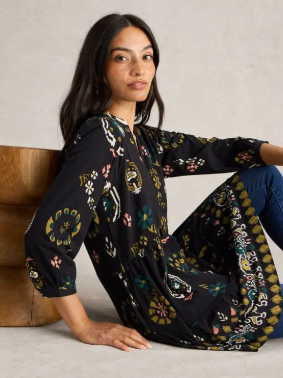MARTA PRINTED COTTON TUNIC in BLACK PRINT