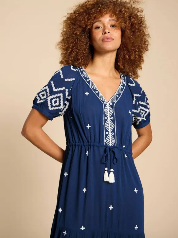 Mauve Embroidered Dress in DUSTY BLUE