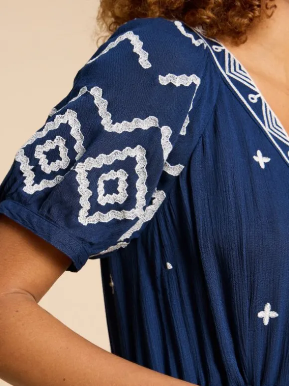 Mauve Embroidered Dress in DUSTY BLUE