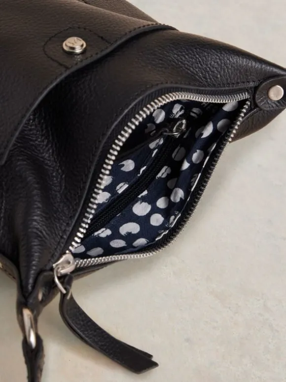 Mini Leather Fern Crossbody in PURE BLACK