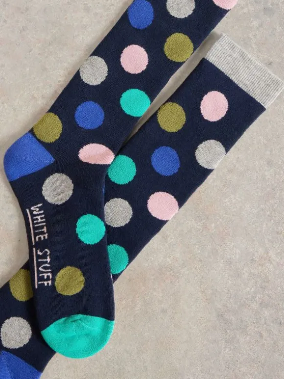 Multi Spot Knee High Sock in NAVY MULTI