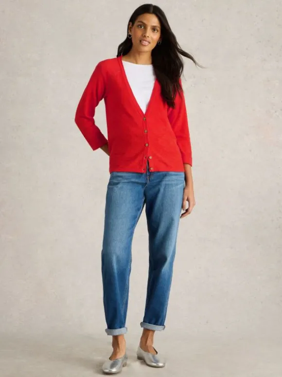 NARIA V NECK CARDI in BRIGHT ORANGE