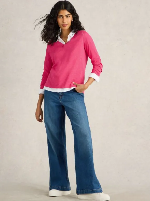 NARIA V NECK JUMPER in BRIGHT PINK