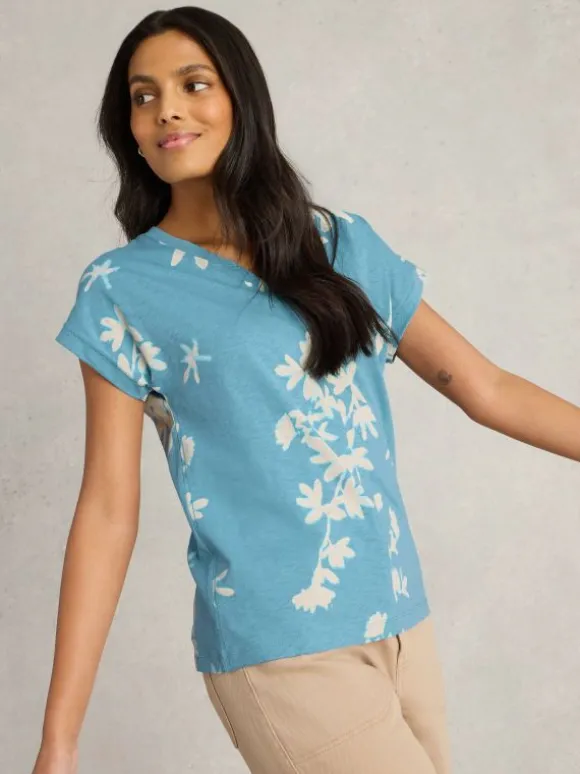 NELLY NOTCH NECK SHORT SLEEVE TEE in BLUE PRINT