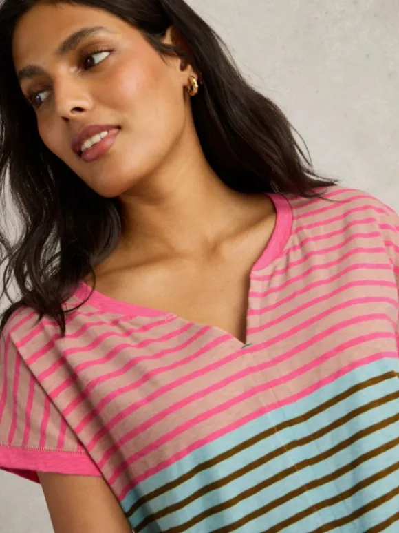 NELLY NOTCH SHORT SLEEVE TEE in PINK MULTI