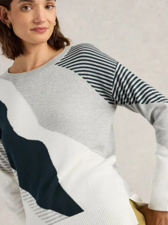 OLIVE ABSTRACT JUMPER in GREY MULTI