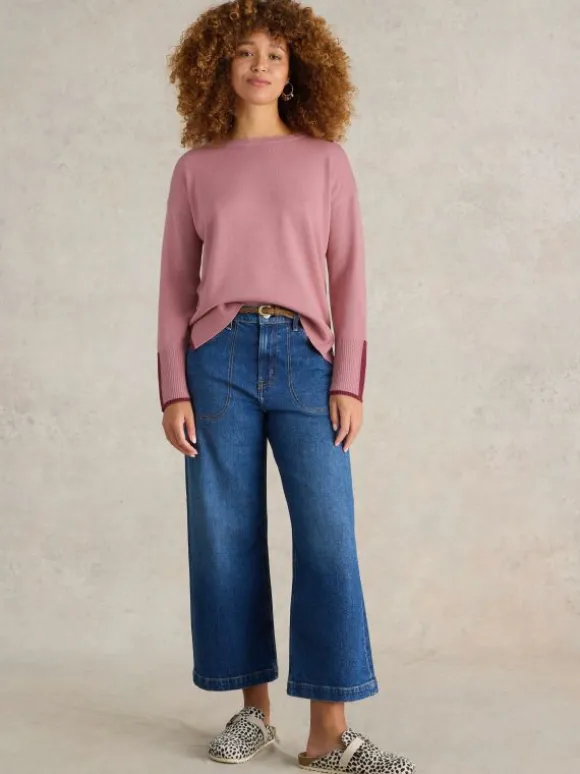 OLIVE CREW NECK COTTON JUMPER in DUSTY PINK