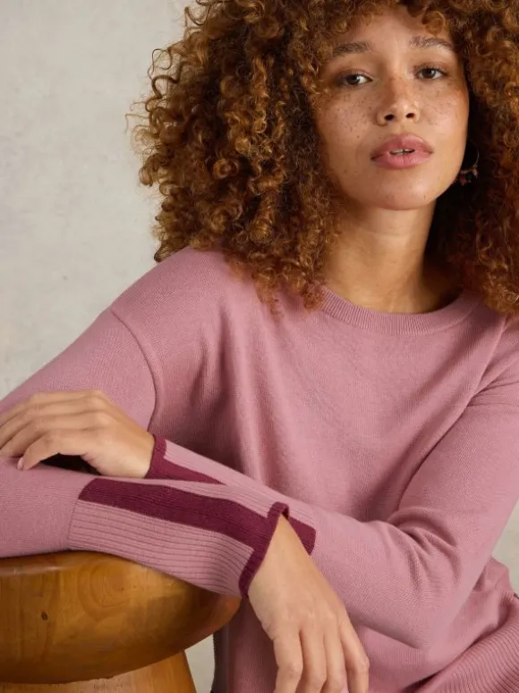 OLIVE CREW NECK COTTON JUMPER in DUSTY PINK