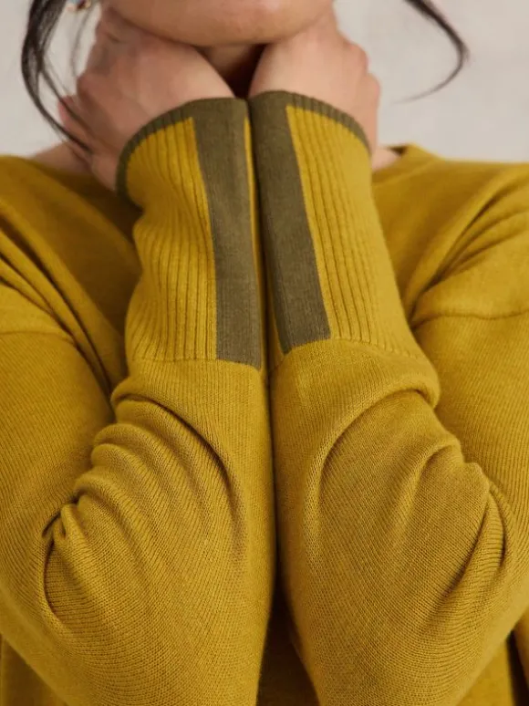 OLIVE CREW NECK COTTON JUMPER in MID CHARTREUSE
