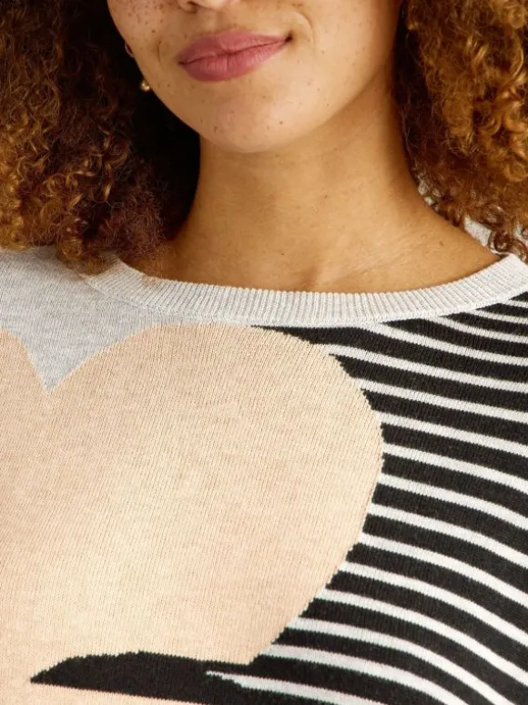 OLIVE STRIPE HEART JUMPER in NATURAL MULTI