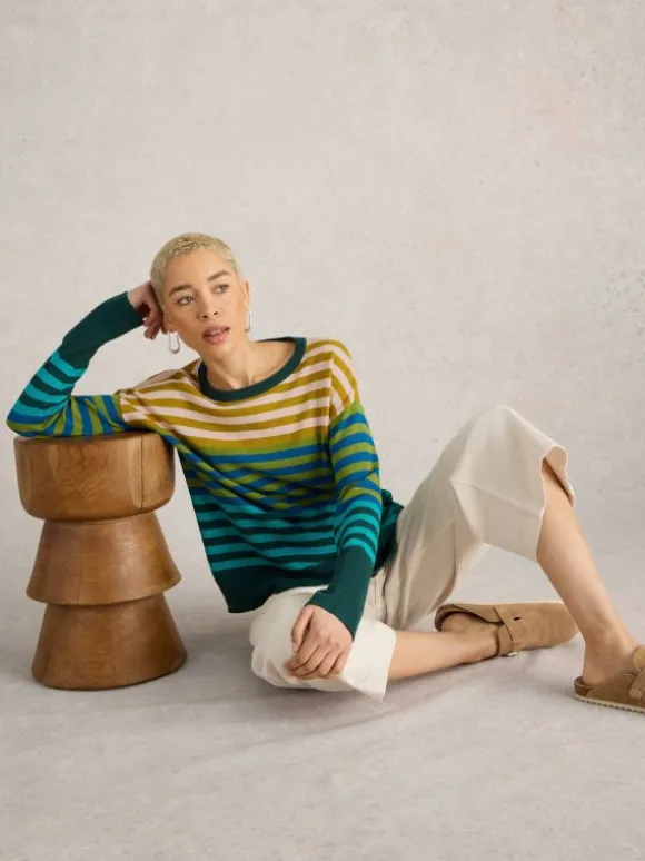 OLIVE STRIPED JUMPER in GREEN MULTI