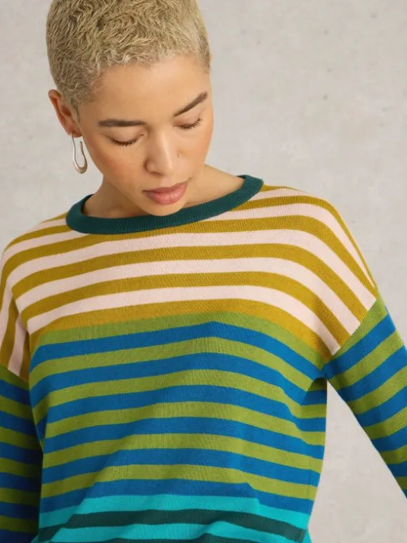 OLIVE STRIPED JUMPER in GREEN MULTI