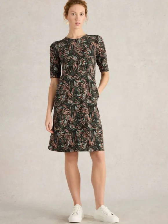 Olivia Mid Sleeve Jersey Dress in BLACK PRINT