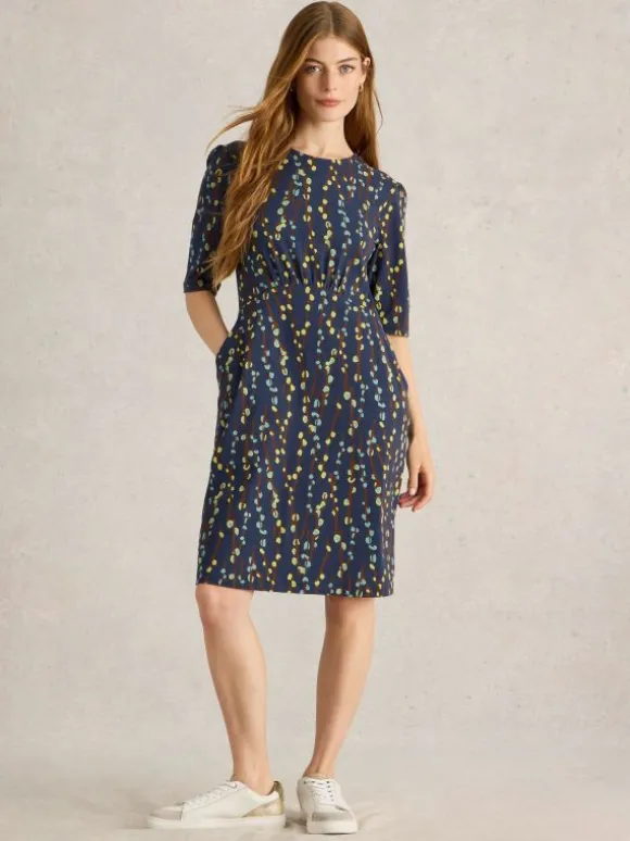 Olivia Mid Sleeve Jersey Dress in NAVY PRINT