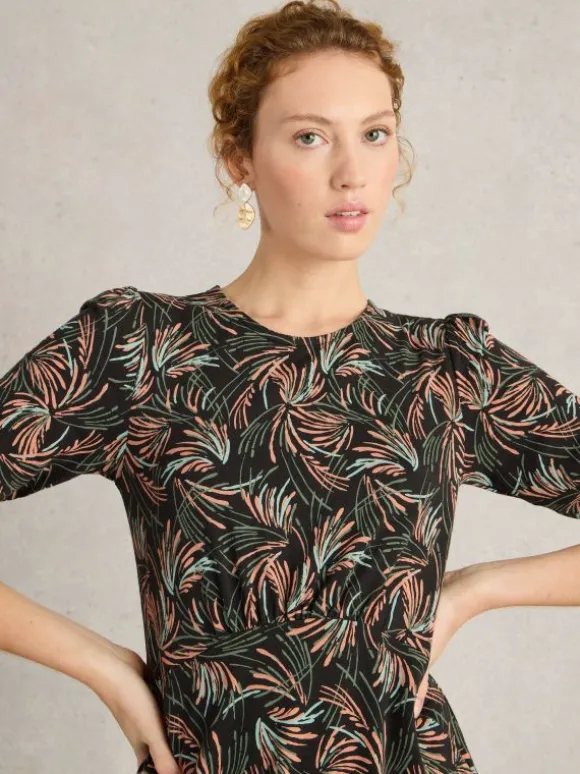 Olivia Mid Sleeve Jersey Dress in BLACK PRINT