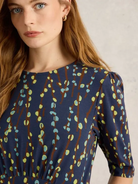 Olivia Mid Sleeve Jersey Dress in NAVY PRINT