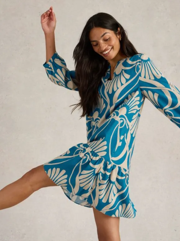 Otto Linen Blend Dress in BLUE PRINT