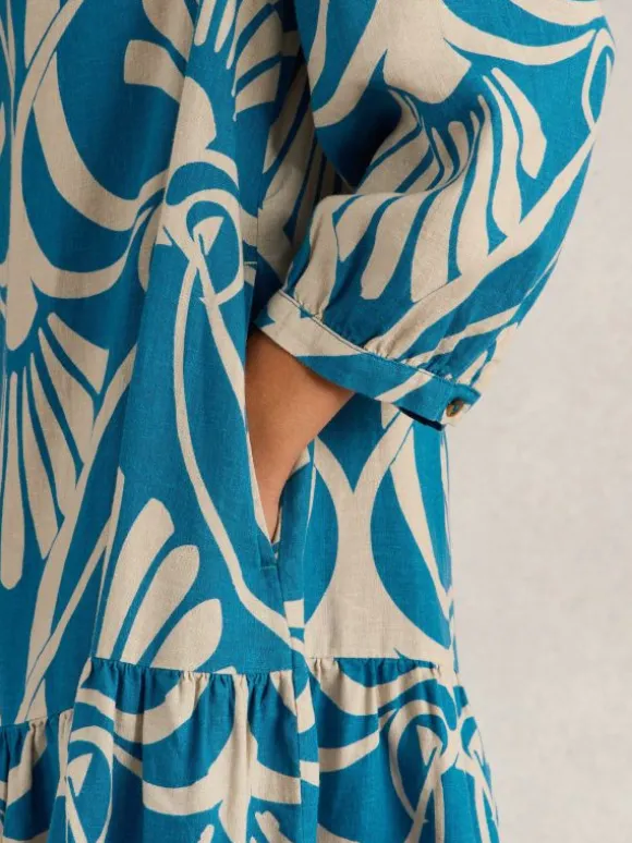 Otto Linen Blend Dress in BLUE PRINT