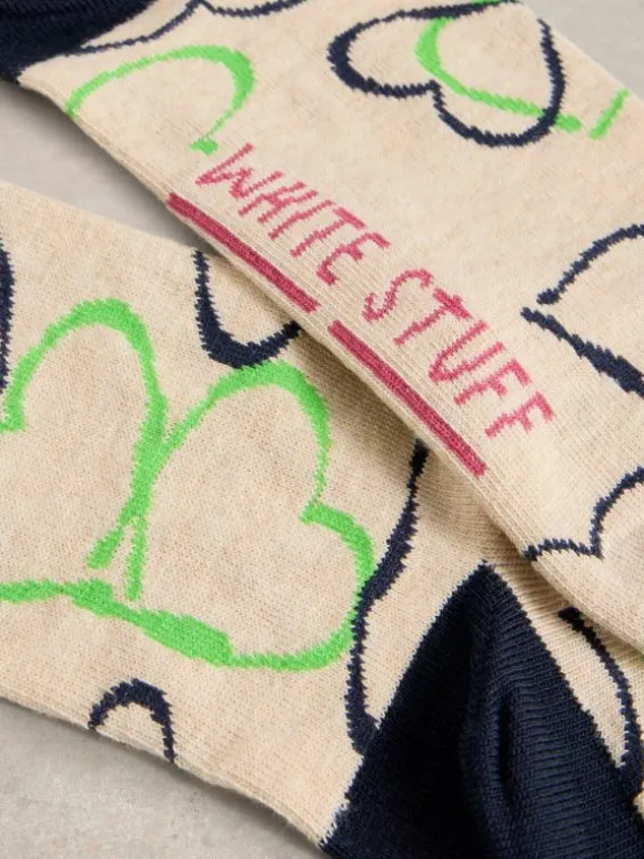 Painterly Heart Ankle Sock in IVORY MULTI