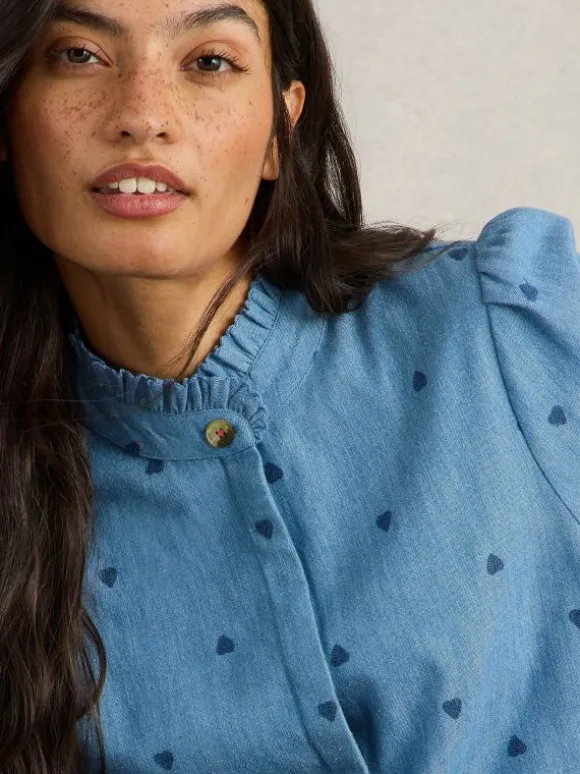 Pauline Embroidered Top in DENIM MULTI