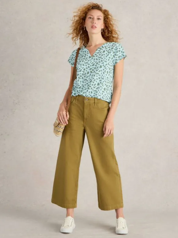 PRINTED NELLY NOTCH TEE in BLUE PRINT