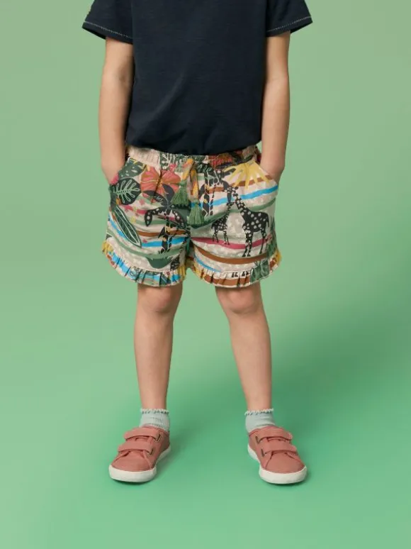 Renee Printed Frill Shorts in NATURAL MULTI