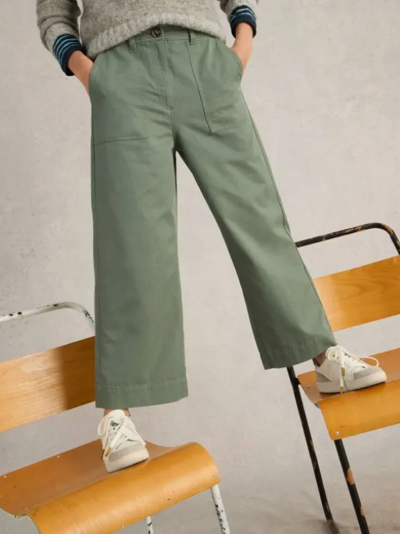 Romy Wide Leg Cropped Trouser in DUSTY GREEN