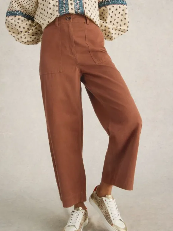Romy Wide Leg Cropped Trouser in DARK TAN