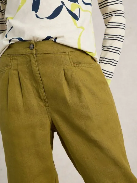 Rowena Linen Trousers in KHAKI GREEN