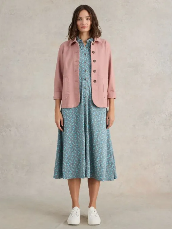 Rua Jersey Shirt Midi Dress in TEAL PRINT