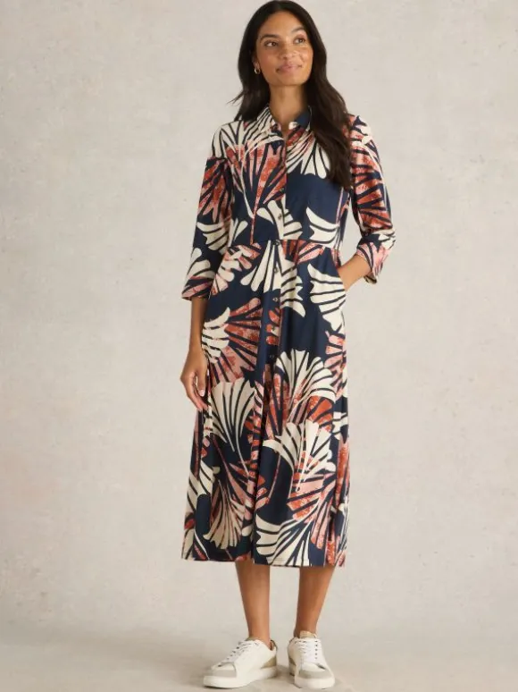 Rua Midi Jersey Dress in NAVY MULTI