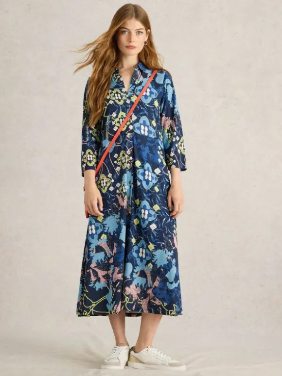 Rua Midi Jersey Dress in BLUE PRINT