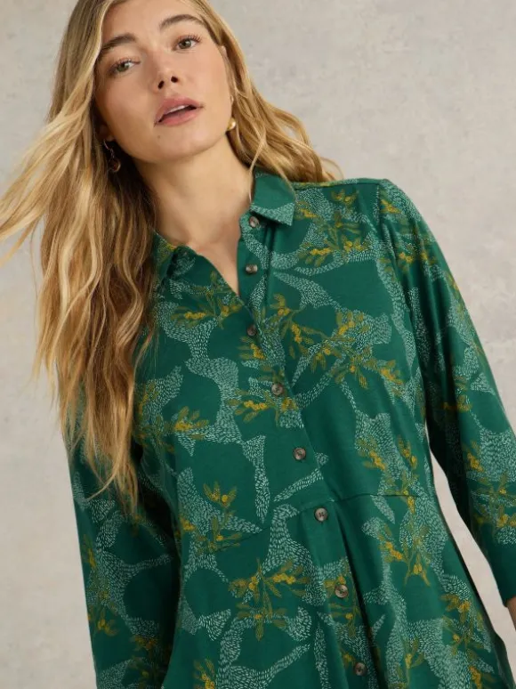 Rua Midi Jersey Shirt Dress in GREEN MULTI