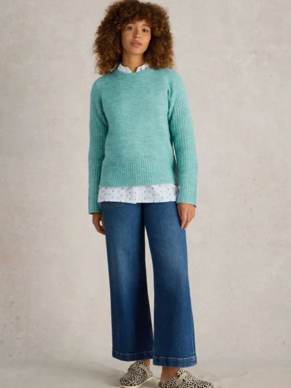 SOPHIA CREW NECK JUMPER in MID BLUE