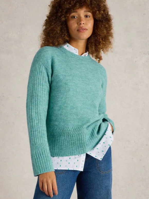 SOPHIA CREW NECK JUMPER in MID BLUE