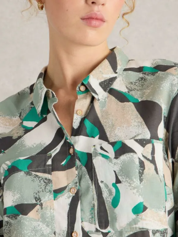 Sophie Longline Cotton Shirt in GREY MULTI