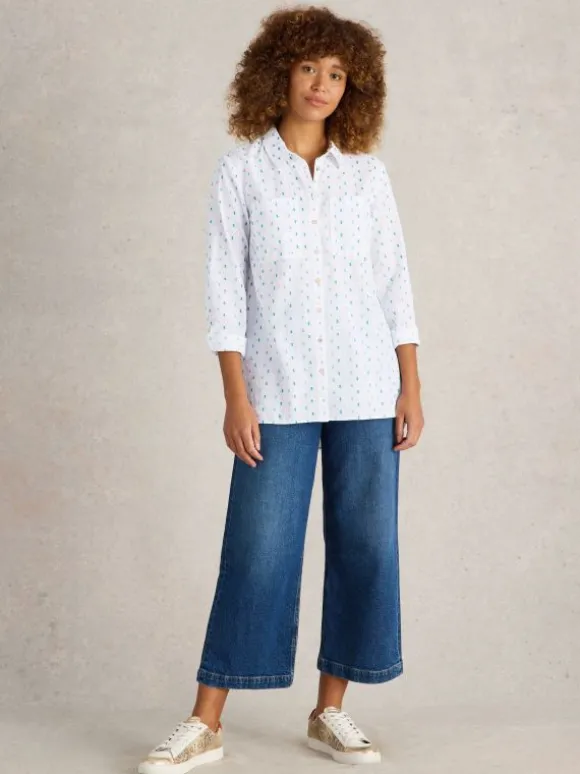 Sophie Longline Cotton Shirt in IVORY MULTI