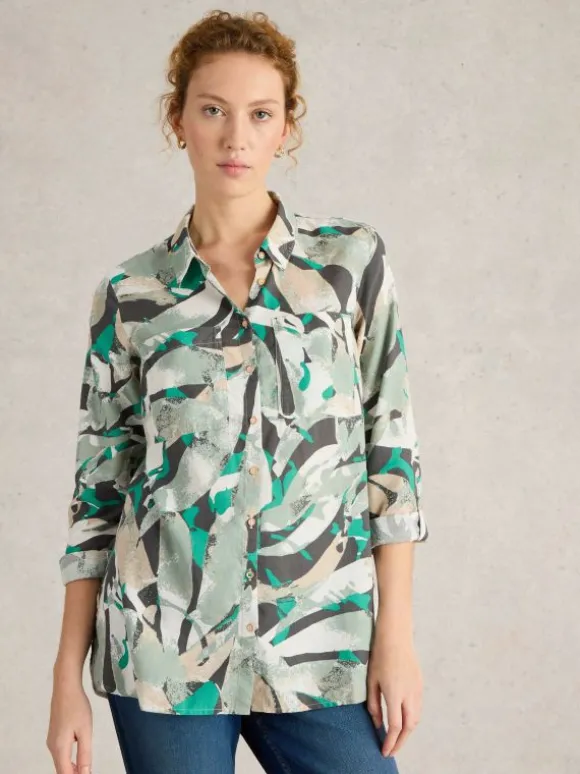 Sophie Longline Cotton Shirt in GREY MULTI