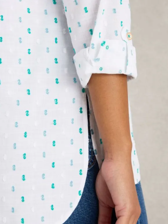 Sophie Longline Cotton Shirt in IVORY MULTI