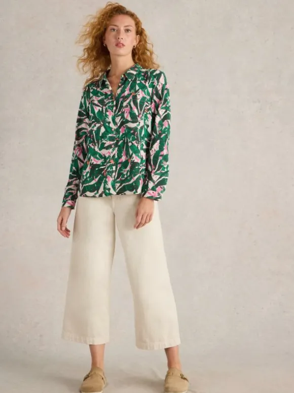 Sophie Organic Cotton Long Sleeve Shirt in GREEN PRINT